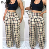 Autumn Women Casual High Waist Plaid Print Wide Leg Pants Sexy Vacation Pants Long Trousers 2022 Daily Street wear-Outfit