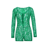 hirigin Women Sexy adult Jumpsuit Romper Sleepwear Lace hollow Shorts Sleeve V Neck Bodycon Bodysuit pajamas Rompers Pants