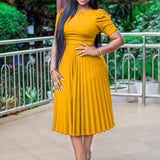 Plus Size Short-Sleeved Pleated Solid