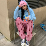 printed trousers womens Korean version 2021 retro ins casual pants student loose sports pants retro streetwear