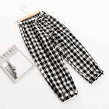 Spring Summer Plaid Pants Women's Harem Pants Capris Drawstring Waist Large Size Casual Loose Cotton Linen Trousers Women-Outfit
