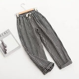 Spring Summer Plaid Pants Women's Harem Pants Capris Drawstring Waist Large Size Casual Loose Cotton Linen Trousers Women-Outfit