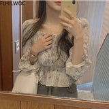 2021 Spring Summer Korea Chic Tops Blusas Fashion Flhjlwoc Design Short Crop Peplum Floral Print Sexy Off Shoulder Women