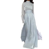 Woherb 2023 New Round Collar French Light Luxury Advanced Silk Light Dress-Outfit