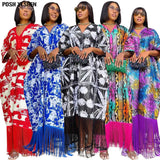 National Print Party Dresses Women Casual Sexy Tassel Lady Maxi Dress Muslim Nigeria Vintage Loose Elegant V-neck Robe-Outfit