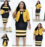Dresses for Women 2 Piece Set Dashiki Stripe Pint Mom Coat Dress African Clothes Bazin Rich Fashion Robe Africaine Femme-Outfit