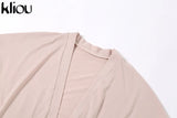 Kliou Solid Sexy Mini Dress Women Hipster Bundled Ball Sheath Short Sleeve Low V-Neck Shaped Waist Hot Streetwear Female
