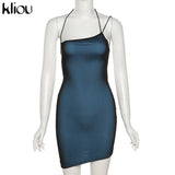 Kliou Mesh Halter Tie Up Baddie Dresses For Women 2021 Summer Casual Street Style Sexy Backless Sleeveless Mini Dress Female