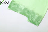 Kliou Hipster Y2K Two Piece Set Women Skirt Undefined Lengthen Ribbons Sexy Cleavage Top+Tie Dye Cut Out Slim Female