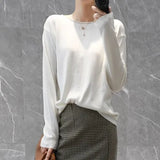 Women Sweaters White Long Sleeve O-neck Basic Pullovers Spring Autumn Solid Korean Sweater Bottoming Shirts V-neck