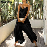 jumpsuits women pants Summer Solid V Neck Sexy Sleeveless Backless Romper Ladies Fashion Bandage Wide Leg