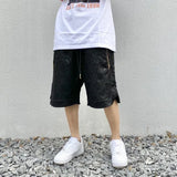 West Hip Hop Silk Cashew Jacquard Embroidery Casual Shorts Mens Zipper Pockers Drawstring Oversize Cargo