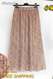 Women Summer Chiffon Floral Print Skirt High Waist A-line Elegant Skirts Beach Many Colors Mid-length Skirt QT1615-Outfit
