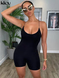 kliou black Skinny Spaghetti Strap sleeveless Street woman Rompers classic bar club Bodycon jumpsuits body femme