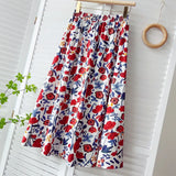 Floral Print High Waist Green Skirt Women Vintage Casual Midi Long A-line Skirt For Spring Summer QT1559-Outfit