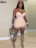 Kliou Patchwork Mesh Mini Dress Women Body-Shaping Strapless Solid Camisole Attirewear Sexy Cleavage Sleeveless Club Female