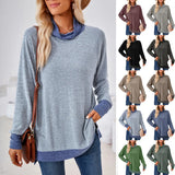 / Winter 2023 New Women's Scarf Collar Color Long-Sleeved Loose T-Shirt Top-Outfit
