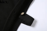 Kliou Fashion Rivet Mini Dress Women Hipster Letter Embroidery Side Split Street Skirt Knitted High Round Neck Cool Girl