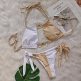 Woherb 2024 New Crystal Diamond Bikini Sexy Quilting Tied With Women's Split