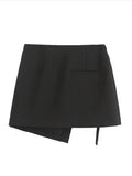 Pocket Irregular Skirt Women Fashion Loose Casual High Waist Black Short Dress 2023 Spring Summer Female Mini Skirts-Outfit