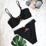 Woherb New Sexy Bikini Solid Color Strapless High Waist Swimsuit Metal Accessories Women's