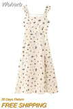 2023 Women Summer Linen Tank Dress Sweet Floral Embroidery Bandage Split Female Elegant Street Mid-Calf Dresses Clothing-Outfit