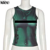 Kliou Body Print Women Tank Tops Hipster Sexy High Street Midnight Wear Clothing Sleeveless O-Neck Hot Female Party