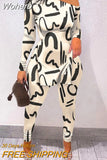 Of Two Fashion Pieces For Women Long Sleeve Slit Letter Print Top & Skinny Pants Set Daily Tracksuit FreteGratis-Outfit