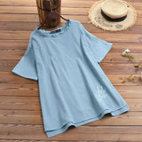 Spring Blouse Women Fashion O Neck Short Sleeve Solid Shirt ZANZEA Casual Tops Tunic Loose Holiday Blusas Chemise