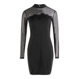 Women Dress Bandage Bodycon Applique Evening See through Party Mesh Spliced Short Mini Pencil Dress Summer Women Sexy