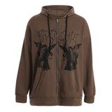 Size Y2K Hoodie Zip-up Sweatshirt Angel Printing Jacket Loose Long Sleeve Pockets Streetwear Hip Hop Fashion Men Women