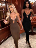 Solid Slip Hollow Out Sleeveless Backless Revealing Maxi Dress 2022 Summer Bodycon Skinny Fashion Y2K Outfit