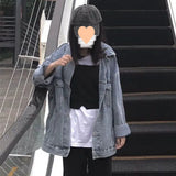 Woherb 2024 New Korean Version Of Denim Jacket Women's Loose Ins Versatile Medium Long Long Sleeve Student Jacket-Outfit