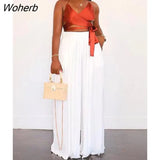 Women Summer Wide Leg Pleated Pants Casual Trousers-Outfit