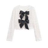 Women's Clothing 2025 Winter New Fashion Round-Necked Squint Bow Trim Short Coat