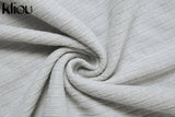 Kliou Knitted Dress Women Sexy See Through X-Long Hoody Tops+One Shoulder Drawstring Ruched Robe Skirt Hipster Future