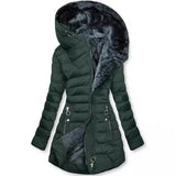 Winter Warm Wool Collar Cotton Clothes Women Zipper Long Sleeves Cotton Coat Hooded