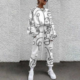 Tracksuit Two Piece Pullovers Cloting Long Sleeve Tie-dye Print Female Tops And Elastic Waist Pants Slim Casual