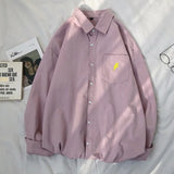 100% Cotton Women Shirt Cute Preppy Style Casual Loose Shirts Fashion Embroidery Autumn Button Up Pocket Ladies Tops