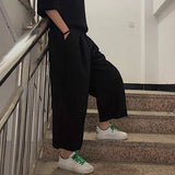 Women Pants Solid Harajuku Wide Leg Trousers Womens Leisure New Retro Ankle-length All-match Korean Style Ulzzang Daily