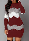 Winter Casual Stripe Print Round Neck Long Sleeve Bodycon