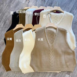 Woherb Shot V-Neck Head Pure Color Knit Vest Women Spring 2024 New Korean Version Soft Waxy Loose Fold Wear Vest Women-Outfit