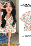 Hong Kong Retro Flower Blouse Women's 2023 Summer Chiffon Blouse for Women Korean Style Women Clothing Vintage Shirt-Outfit