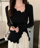 Irregular Split Fungus Edge Knitted Sweater Women's Spring Winter New Style Chic Korea Slim Fitted Bodycon Sexy Jumpers