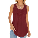 2024 New Round Collar Sleeveless Button Solid Color Casual Women's Top-Outfit