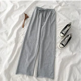 Women Drawstring High Waist Stretch Students Baggy Wide-leg Straight Trousers Draped Harajuku Hipsters Casual Slim Outwear-Outfit