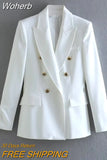 2023Women Spring Summer Blazers Suit Coats Fashion Solid Double Breasted Female Casual Street Elegant Outerwear Clothing-Outfit