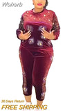 Women's Set Elastic Velvet Diamonds Tops Legging Pants Clothes Elegant Tracksuit Two Piece Set Sweatsuit Fitness Outfits-Outfit