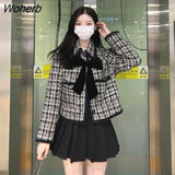 Jackets Women French Style Cropped Bow All-match Sweet Classy Vintage Temperament Mujer Coat Elegant Party Stylish Tender-Outfit