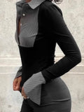 Vintage Stripe Splice Polo Neck Long Sleeve